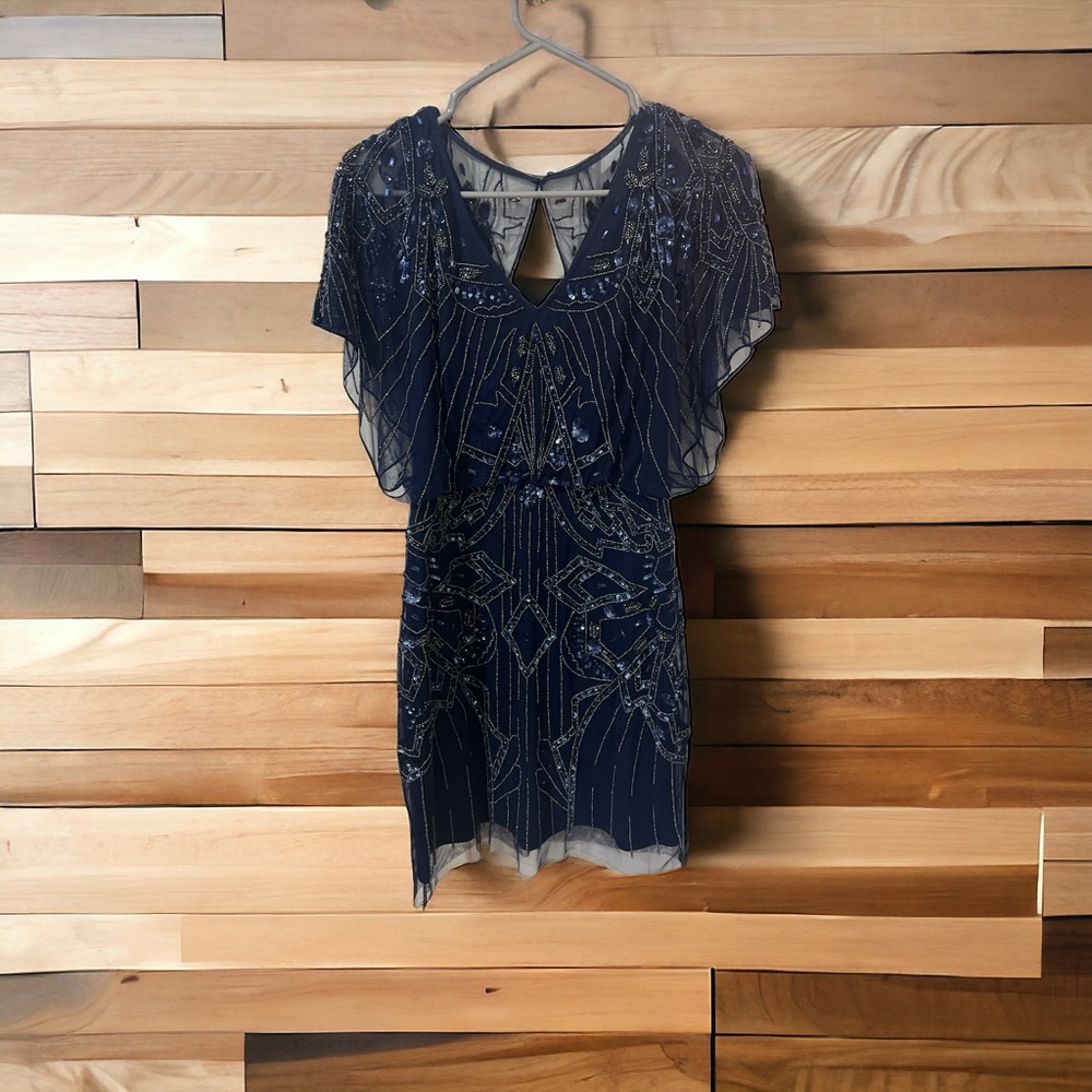 Aidan Mattox beaded dress navy blue